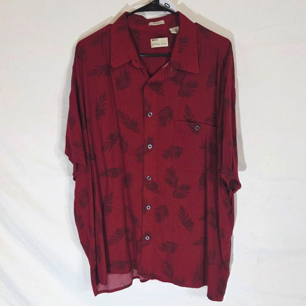 Natural Issue Silky Touch Mens Burgundy Wine Palm Frond Rayon Camp Shr XXL